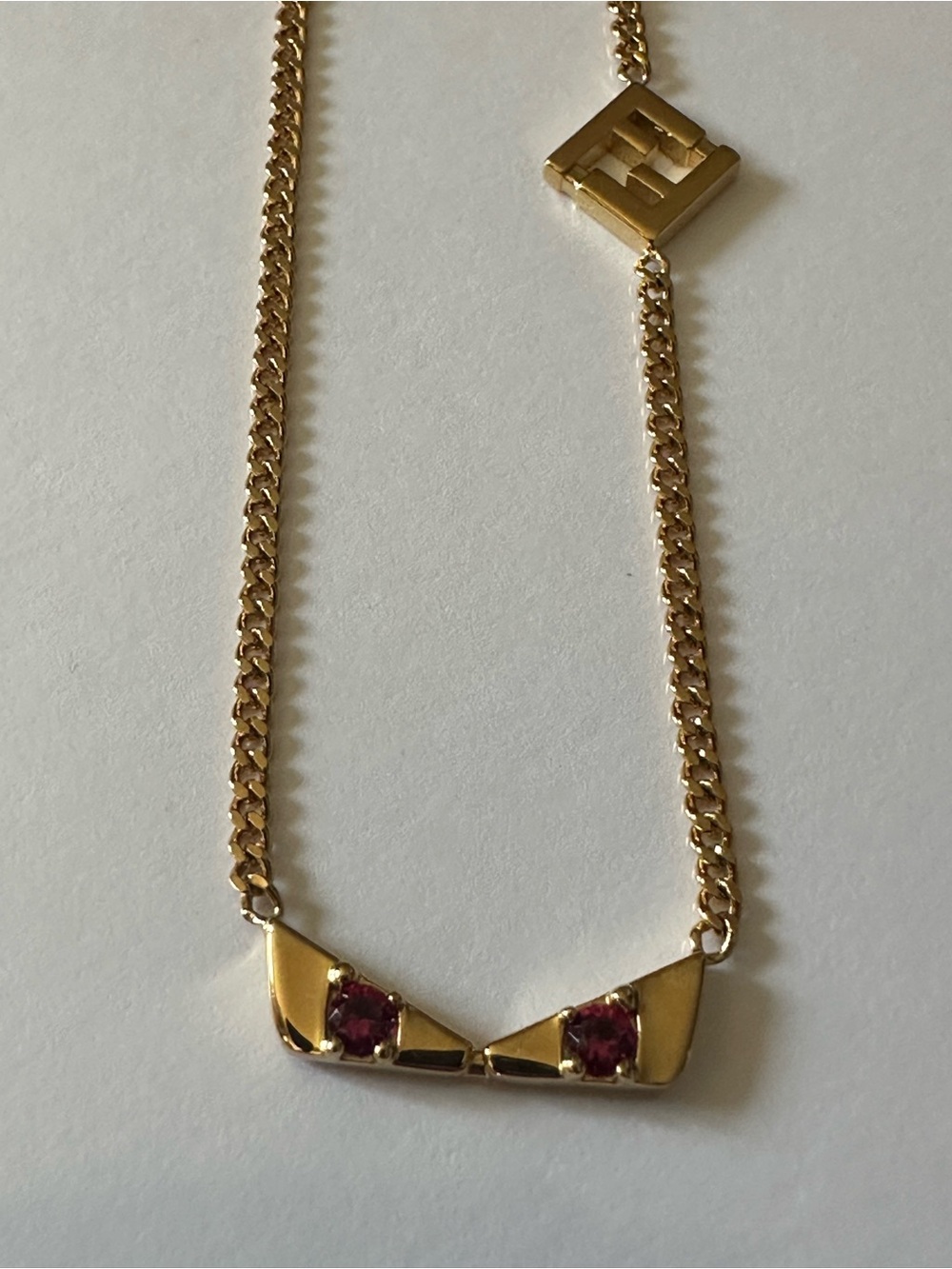 Fendi Bag Bugs Monster Eyes Crystal FF Gold-Tone Necklace with Box
